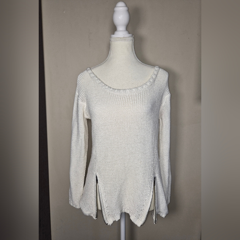 5 For $25✨️Design Lab Creme White Knit Zipper Sweater Cardigan Size Medium